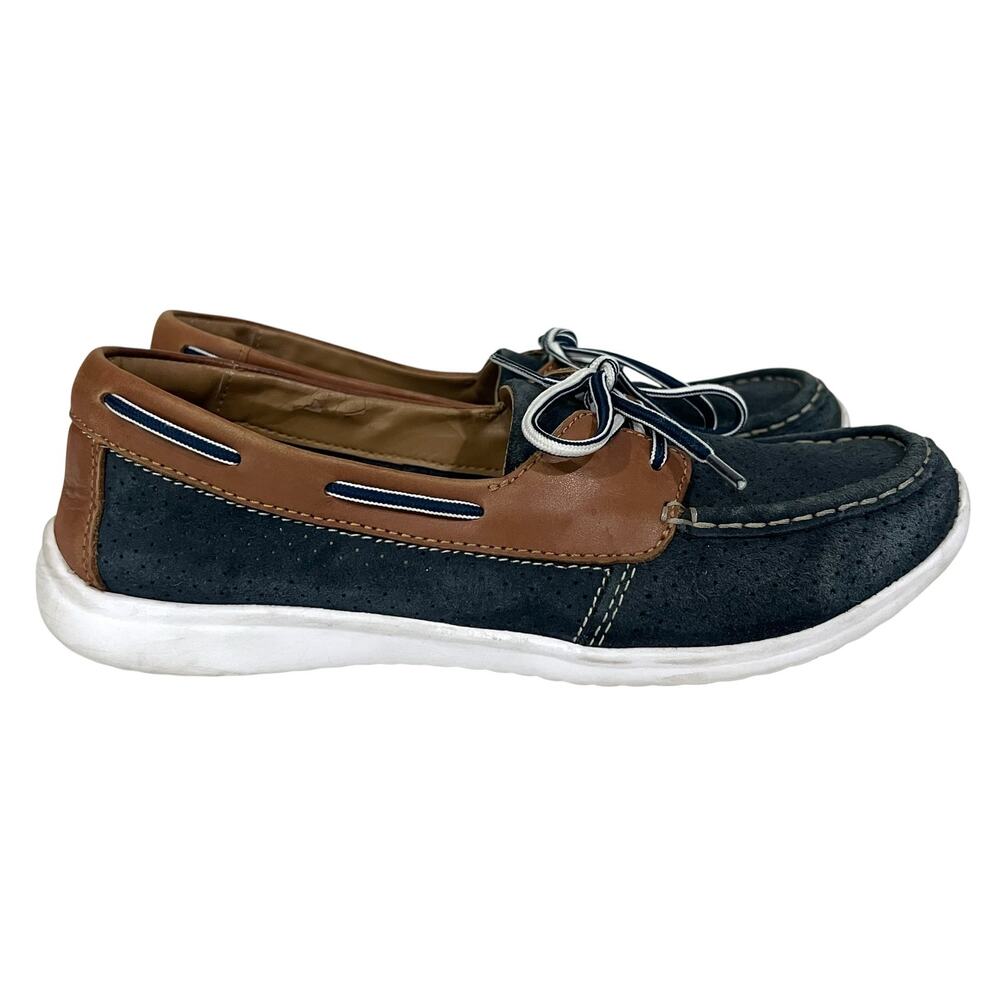 Clarks Shoes Women's 8M Navy Leather Slip On Casual Comfort Boat Loafers Shoes